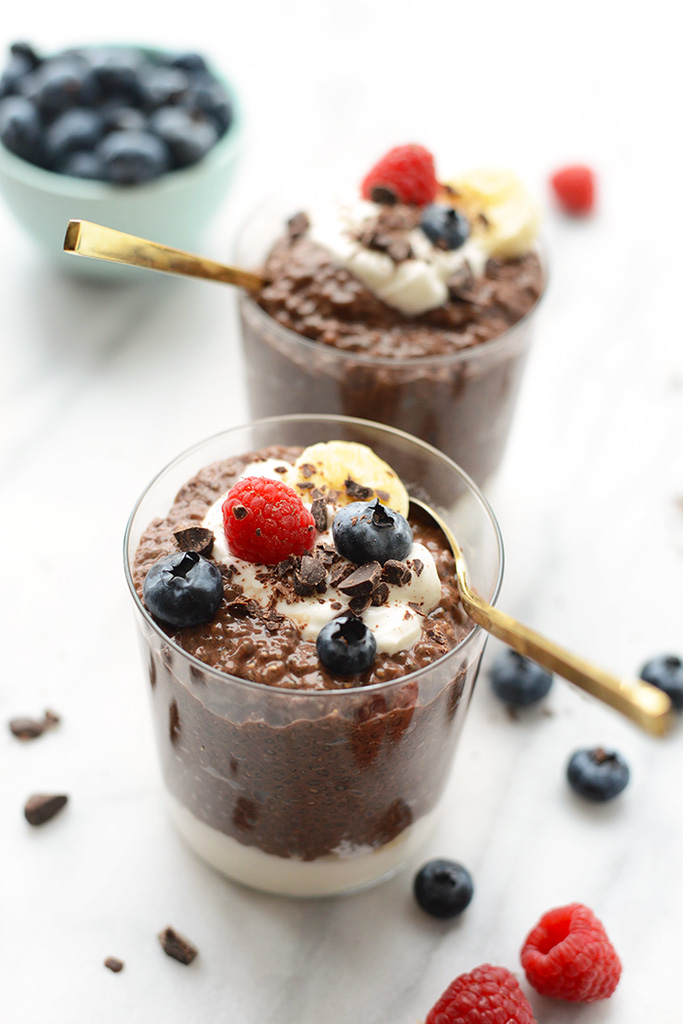 Lower sugar after school snacks -- that still totally feel like a treat -- for the win. Yay! | Chocolate Chia Seed Pudding at Fit Foodie Finds
