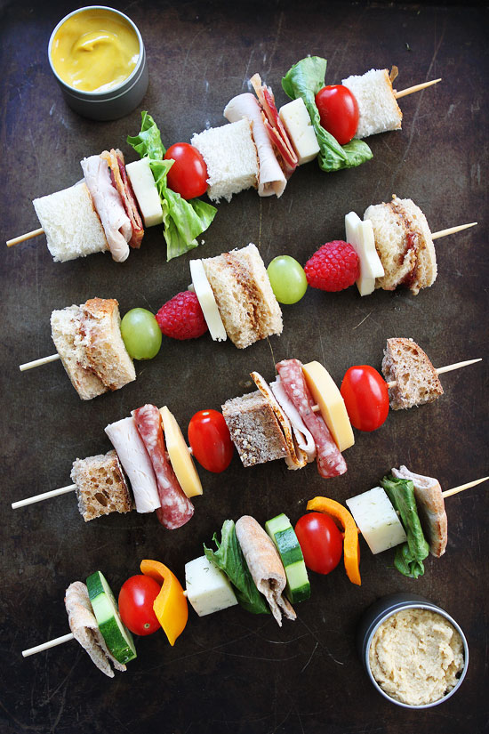 Sandwich on a stick: Easy lunch ideas kids can make themselves. Recipe via Two Peas and Their Pod