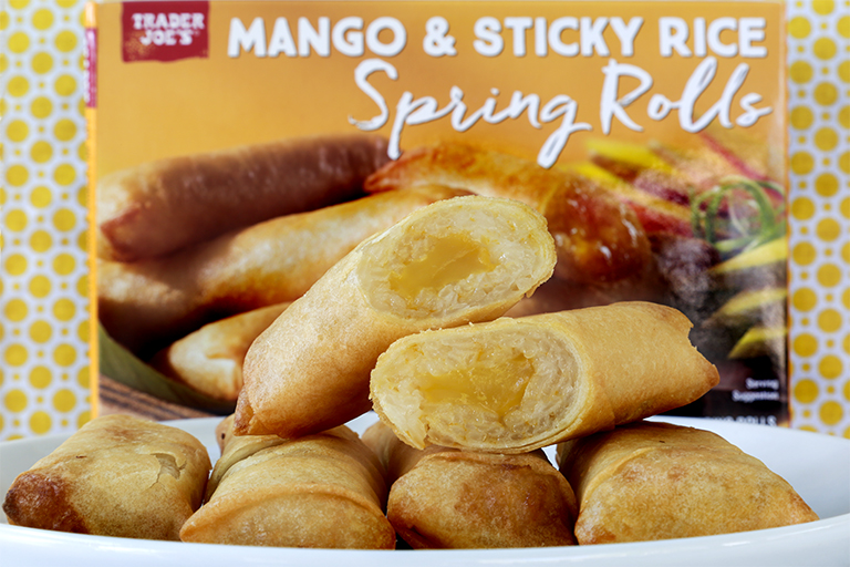 New products to pick up at Trader Joe's this month: Mango and Sticky Rice Spring Rolls | Cool Mom Eats