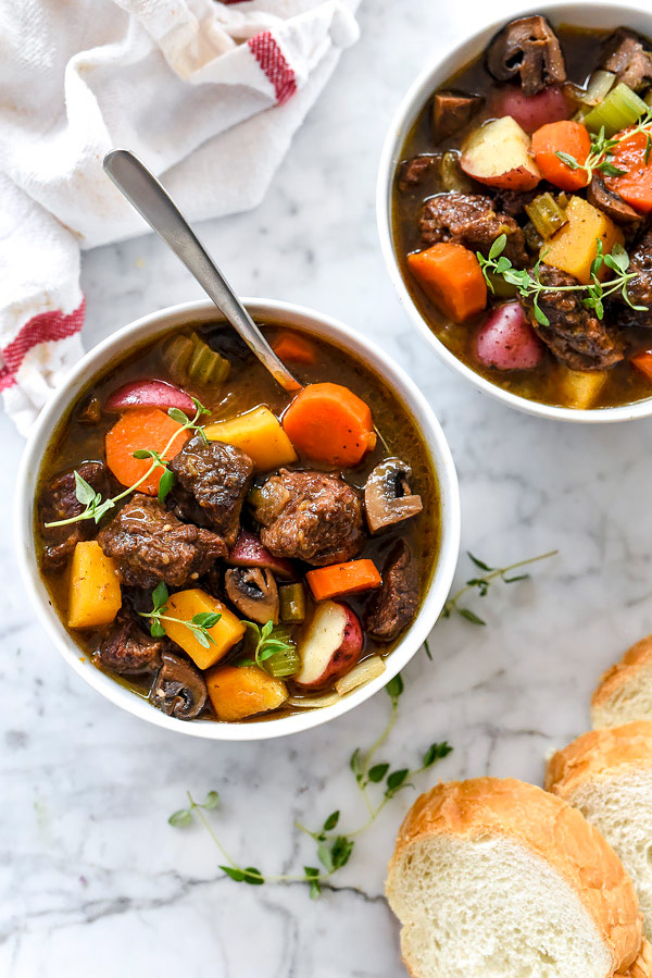 Cool Mom Eats weekly meal plan: Instant Pot Butternut Squash Beef Stew at FoodieCrush