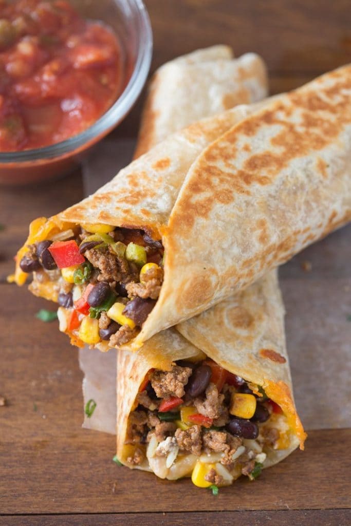 Easy on-the-go dinner recipes for when you have to eat going to or from after school activities: Crispy Southwest Wraps at Tastes Better from Scratch