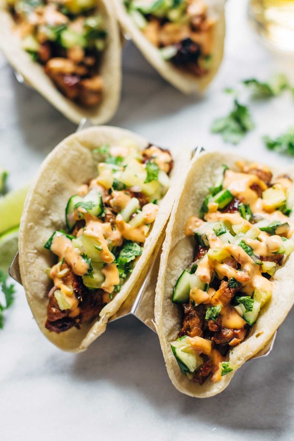 Cool Mom Eats weekly meal plan: Caramelized Pork Tacos at Pinch of Yum