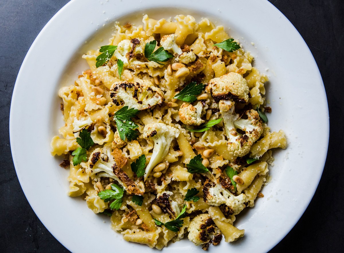 Cool Mom Eats weekly meal plan: Cheesy Cauliflower Pasta | Photo by Alex Lau for Bon Appetit 