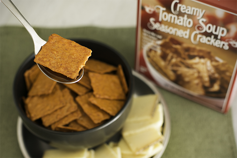 What family-friendly products to buy at Trader Joe's this month:  Tomato Soup Flavored Crackers | Cool Mom Eats