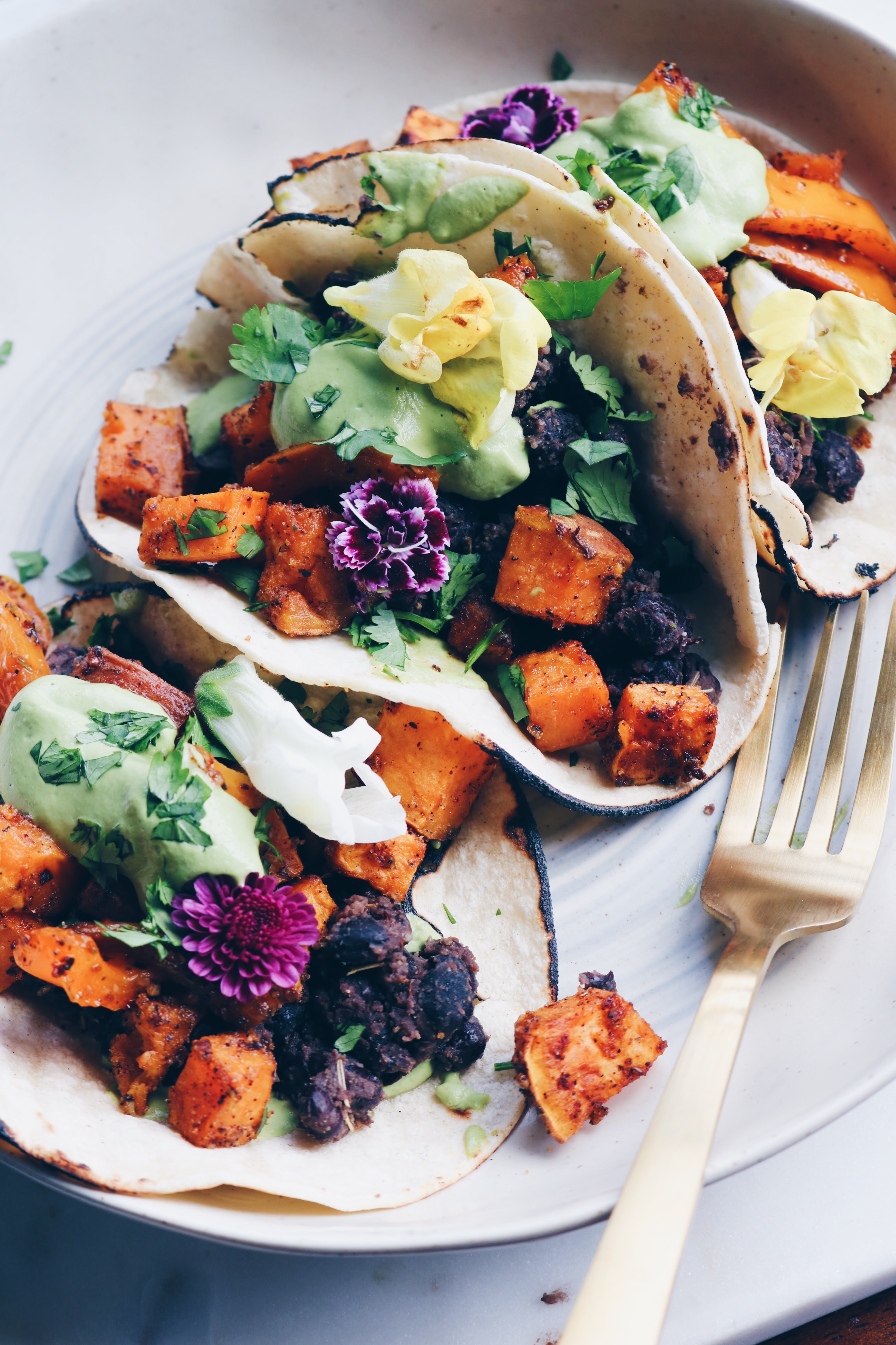 Cool Mom Eats weekly meal plan: Spiced Sweet Potato and Black Bean Tacos at Haile Thomas 