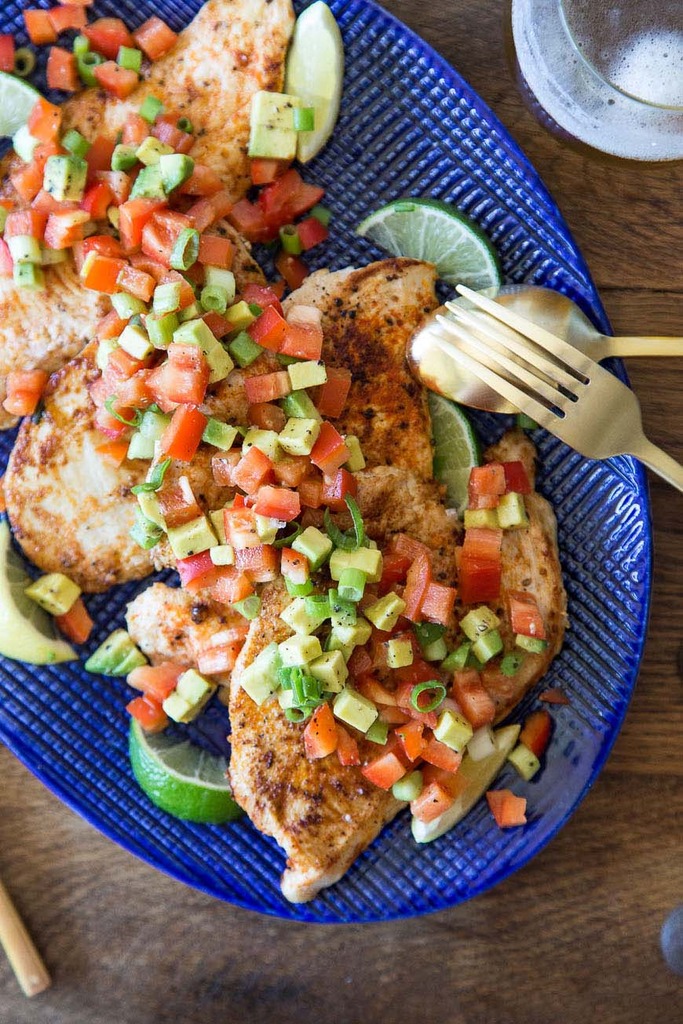 Cool Mom Eats weekly meal plan: Paprika Chicken with Avocado Salsa at What's Gaby Cooking