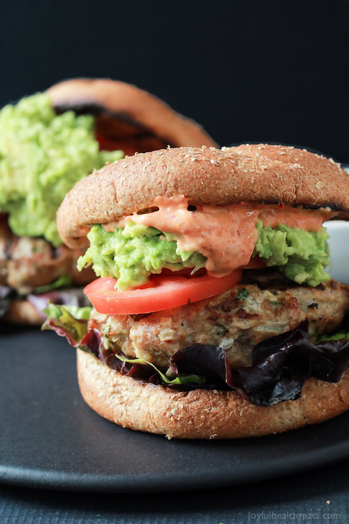 Cool Mom Eats weekly meal plan: Southwest Turkey Burgers with Guacamole and Spicy Aioli at Joyful Healthy Eats