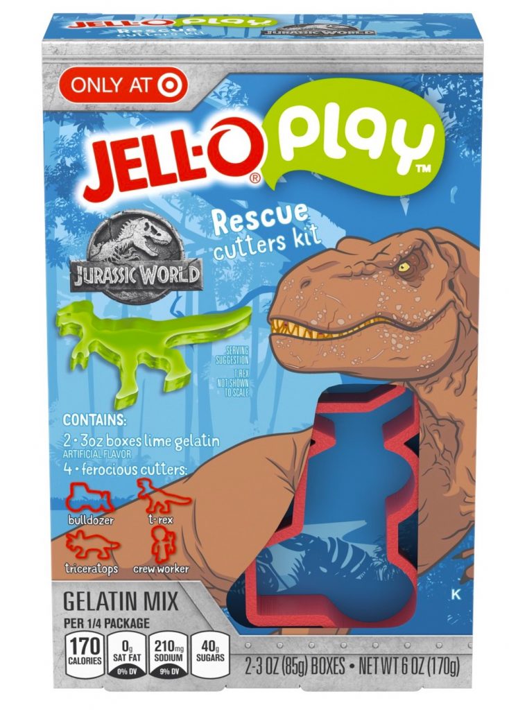 Jell-O Play Jurrasic World themed boxes for kids, complete with four cutters