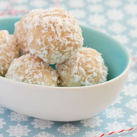 no-bake coconut snowball recipe is gluten-free, vegan, and nut-free | Emily Han for The Kitchn