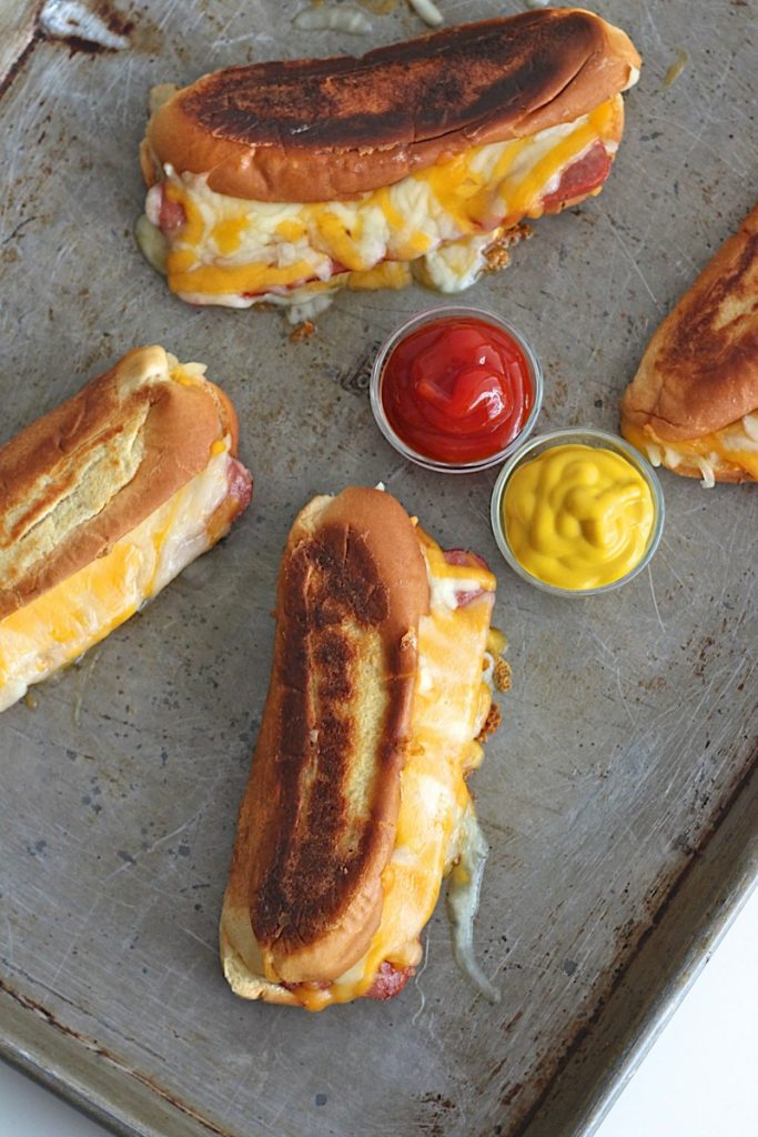 Hot lunchbox ideas for school: Grilled cheese hot dog recipe from The Baker Mama