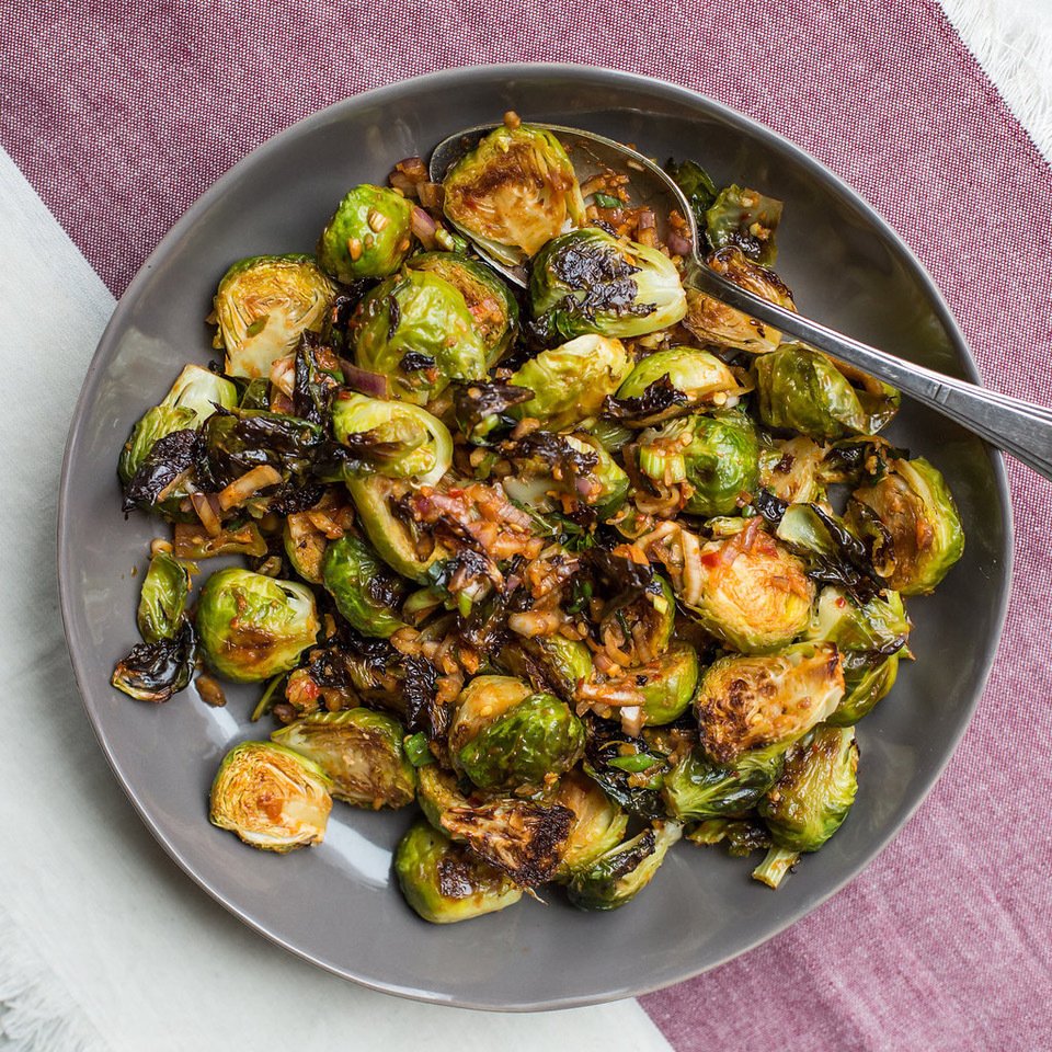 How to make the best brussels sprouts: Spicy Brussels Sprouts with Kimchi Dressing | Katie Workman