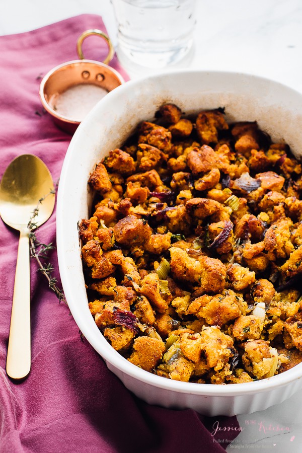 Best Thanksgiving stuffing recipes: Gluten Free (vegan) Cornbread Stuffing | Jessica In The Kitchen
