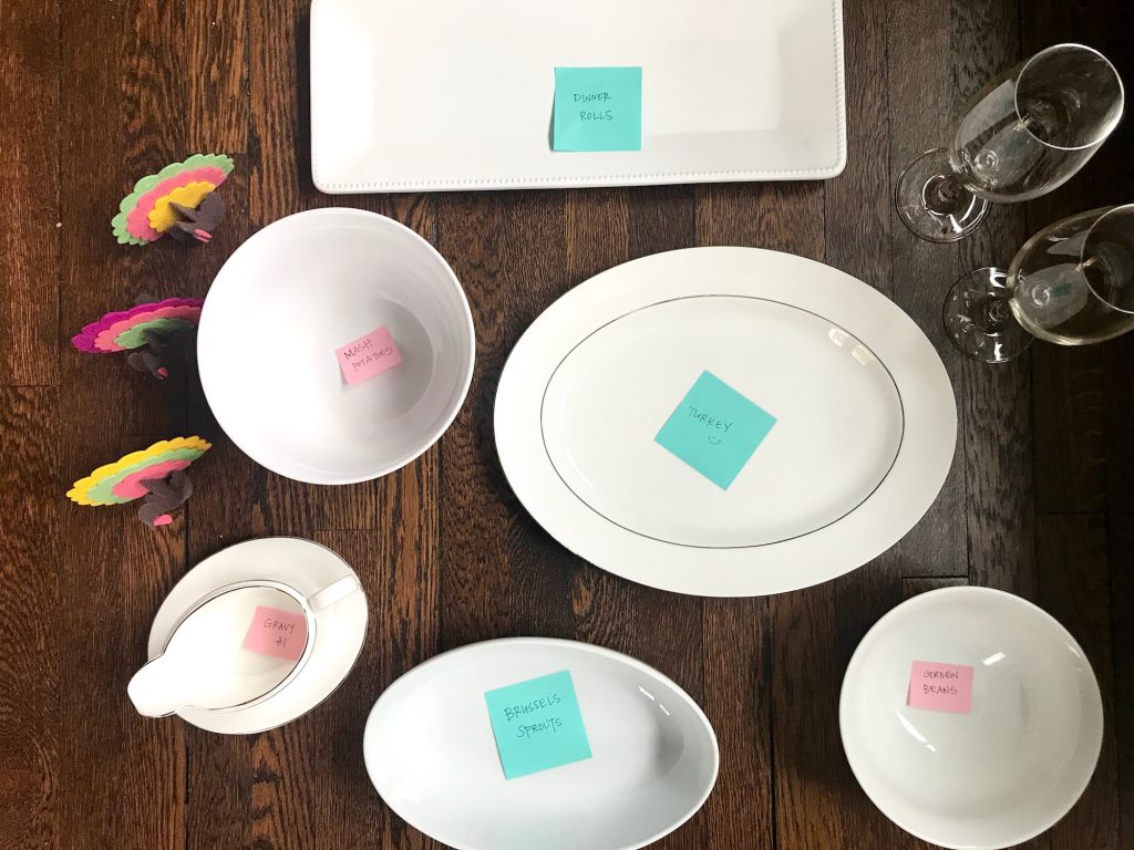 Genius make-ahead Thanksgiving tips: Organize your serveware. | © Jane Sweeney Cool Mom Eats