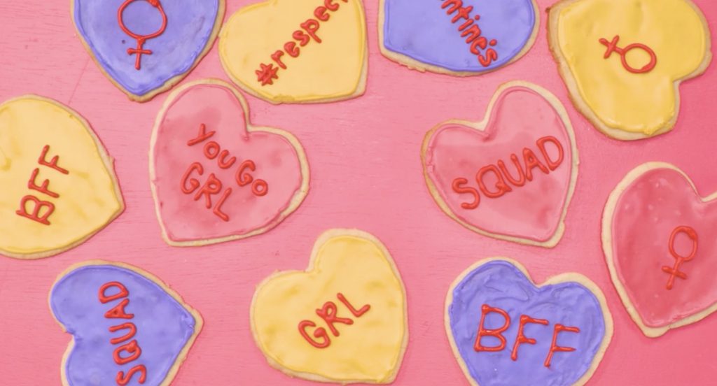 Cool Valentine's cookies for teens: Feminist conversation heart cookies from Hello Giggles