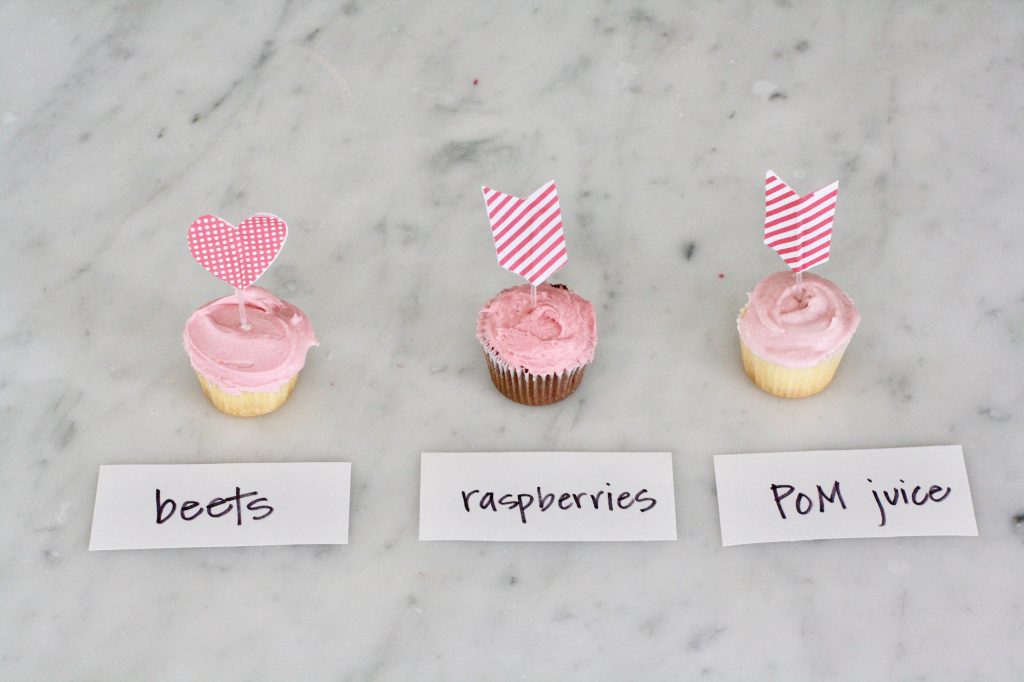Testing 3 natural pink frosting recipes: beets vs raspberries vs POM Juice | © Jane Sweeney for Cool Mom Eats