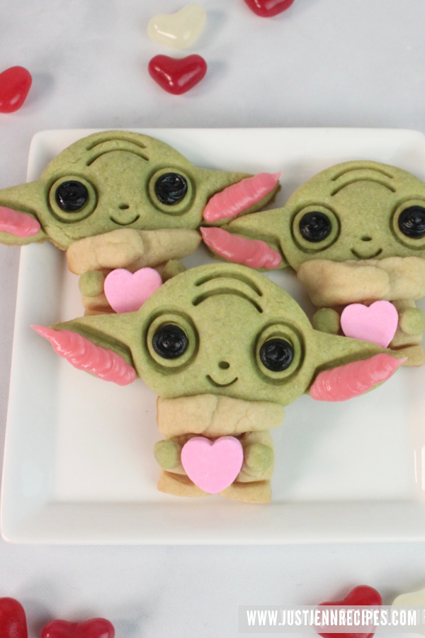 Valentine's cookies for teens: Star Wars Grogu Heart Cookies from JustJenn Recipes 