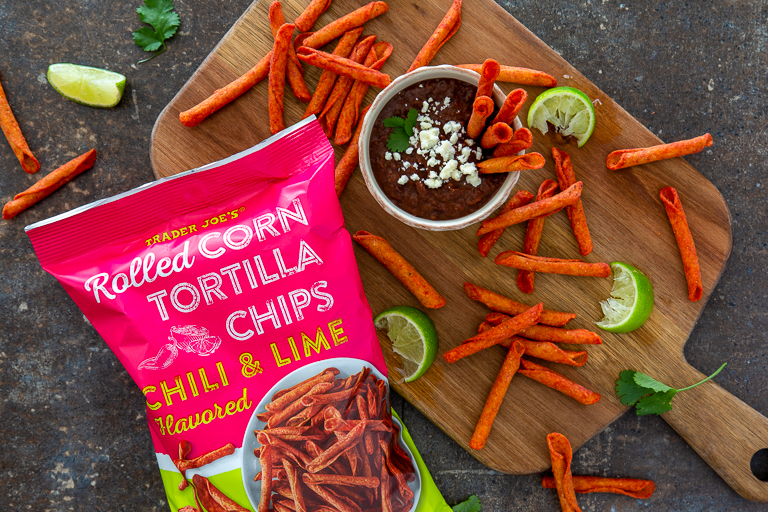 Best Trader Joe's low-sugar snacks: Chili & Lime Flavored Rolled Corn Tortilla Chips 