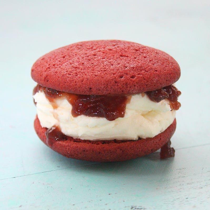 Sweet Valentine's treats besides chocolate: Red Velvet Whoopie Pies from Cape Whoopie | coolmomeats.com