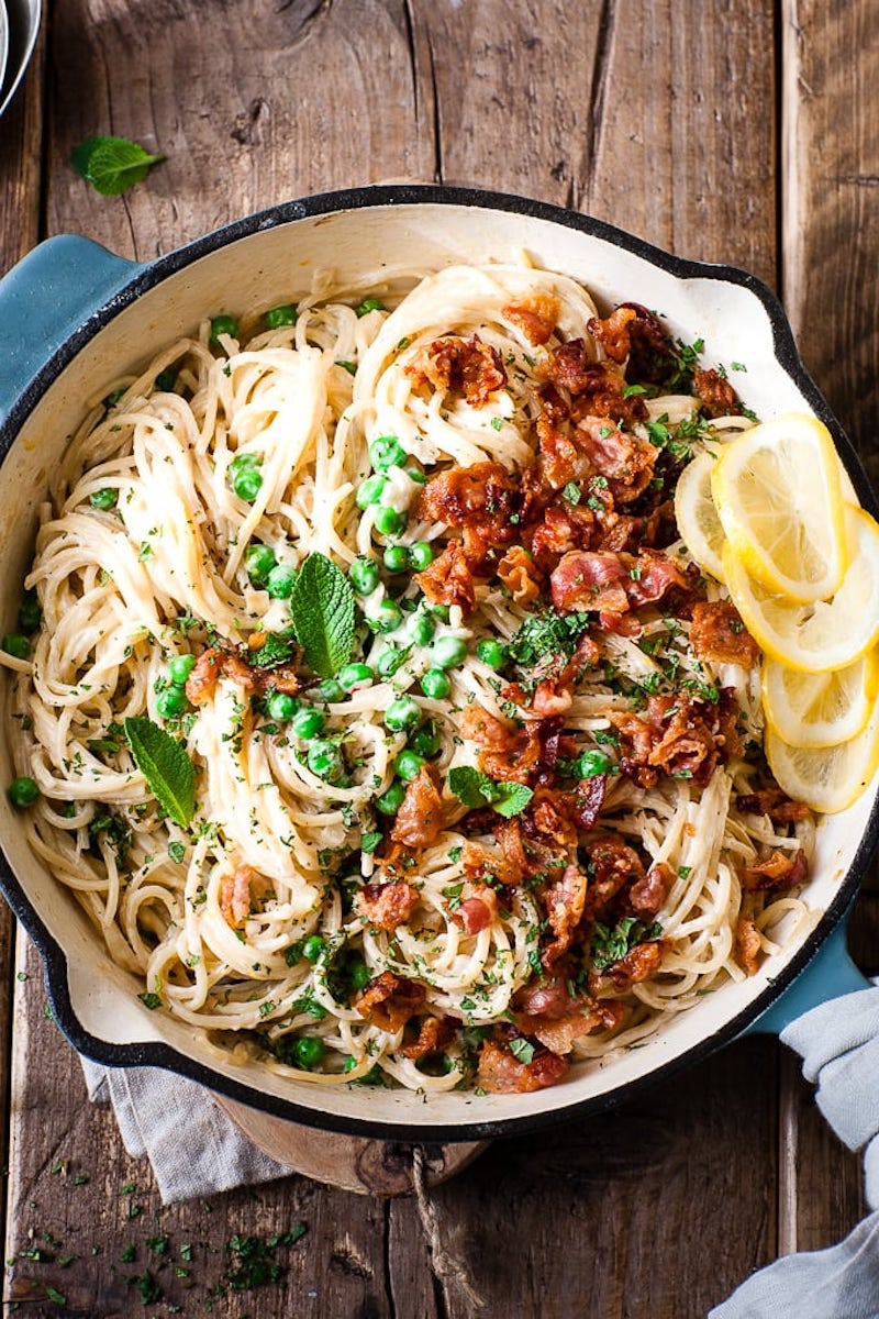 Weekly meal plan: One Pot Pasta with Bacon & Peas at Salted Mint