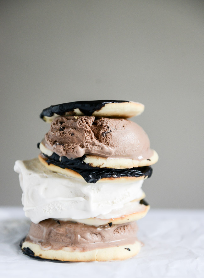 DIY ice cream cookie sandwiches: Black and White Cookie Ice Cream Sandwiches | How Sweet Eats