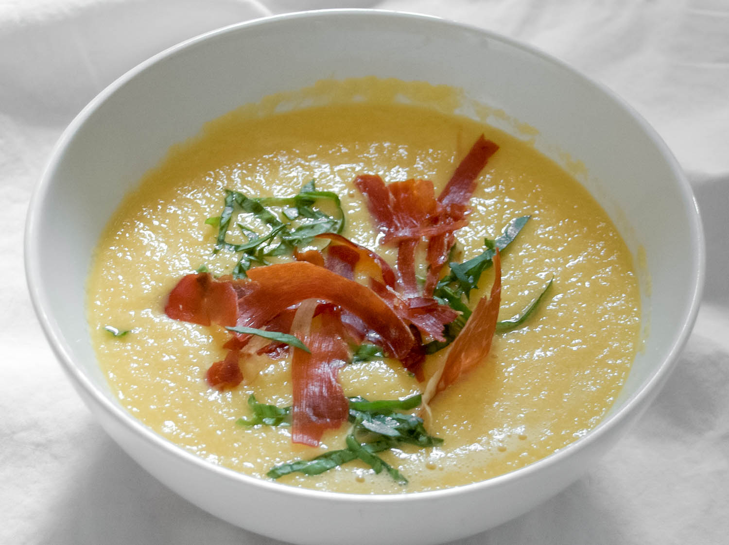 Cold soups for summer: Cantaloupe Gazpacho with Crispy Prosciutto from Serious Eats