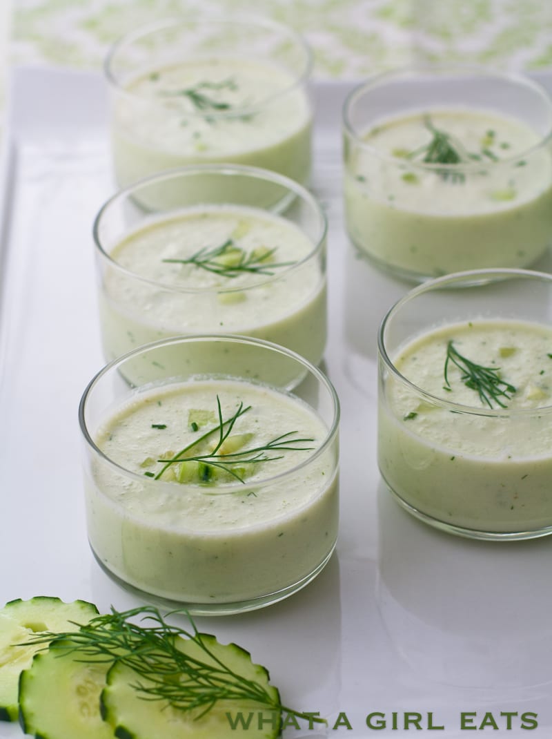 Cold soups for summer: Chilled cucumber soup with dill from What a Girl Eats