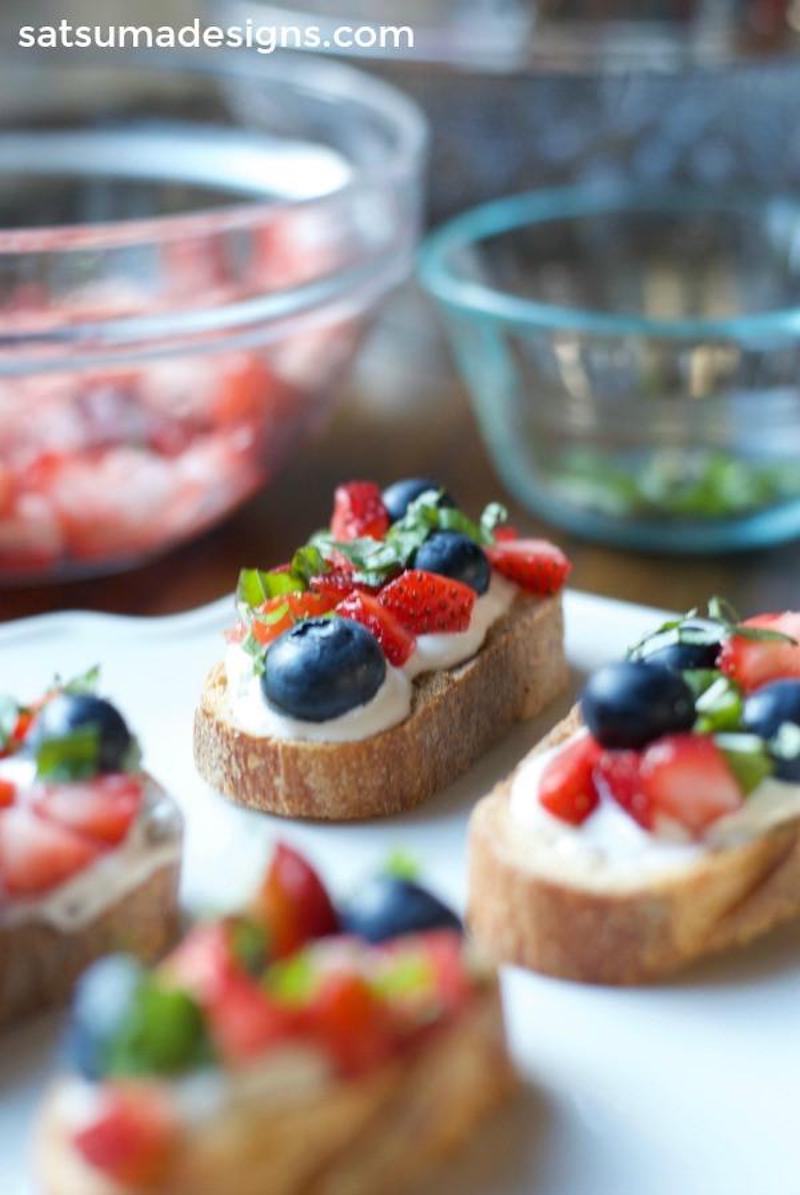 Fourth of July snacks: Red, White, and Blueberry Bruschetta at Satsuma Designs