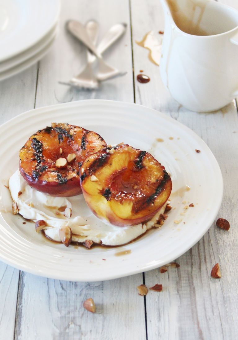 Weekly meal plan: Grilled Peaches with Balsamic Maple Drizzle at Inspired Edibles