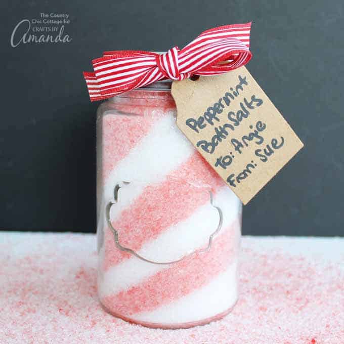 Peppermint bath salt mason jar gifts by Crafts by Amanda