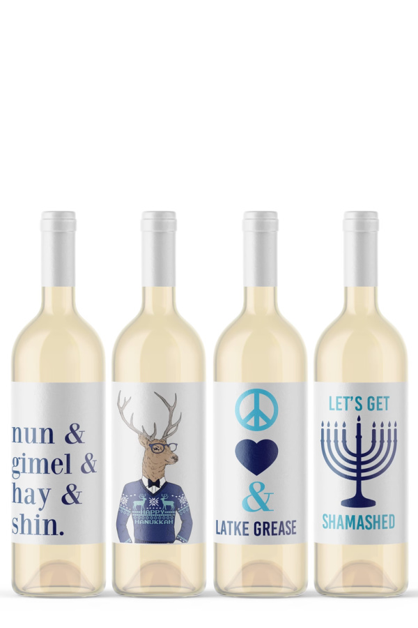Funny Hanukkah wine labels from the Ritzy Rose: Comes in a set of 8, one for each night