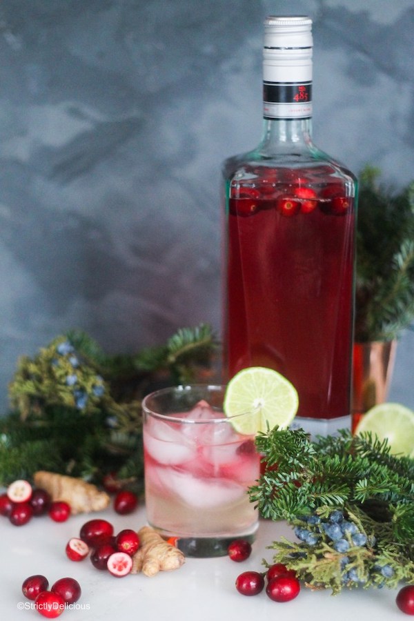 Cranberry ginger gin homemade liqueur gift | Strictly Delicious