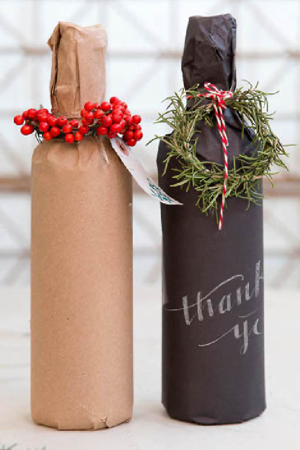 8 ways to gift wrap a bottle of wine: How to use Kraft paper with a flourish | Terrain via Boston Mamas
