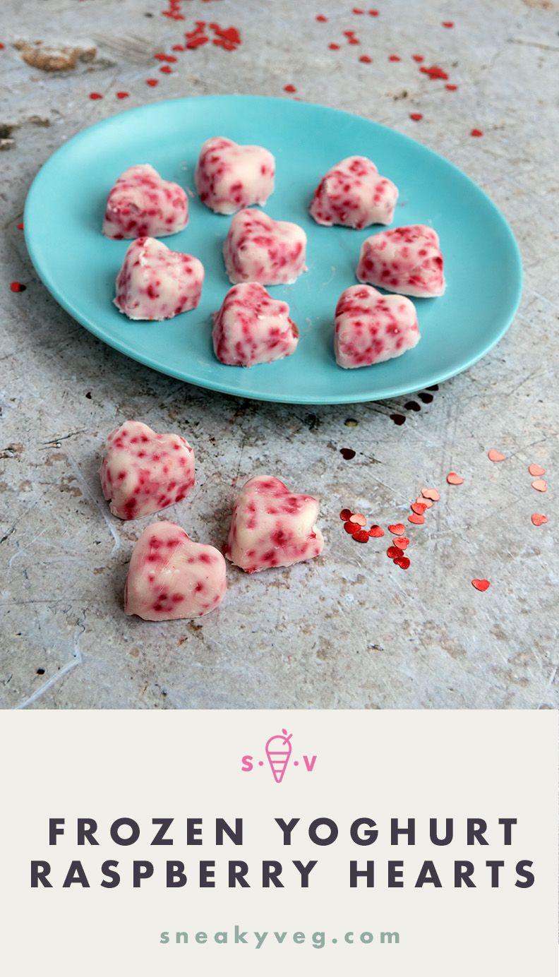 Low sugar Valentine's Treats: Raspberry Frozen Yogurt Hearts from Sneaky Veg