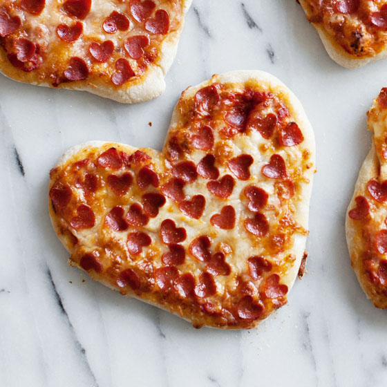 heart-shaped mini homemade pizzas from Melo-Drama: Valentines Day ideas