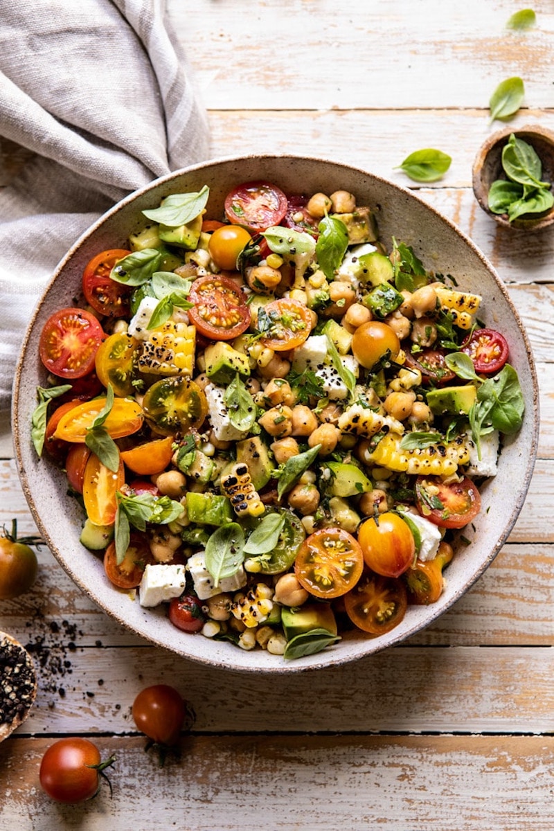 Weekly meal plan: Tomato, Corn & Chickpea Salad at Halfbaked Harvest