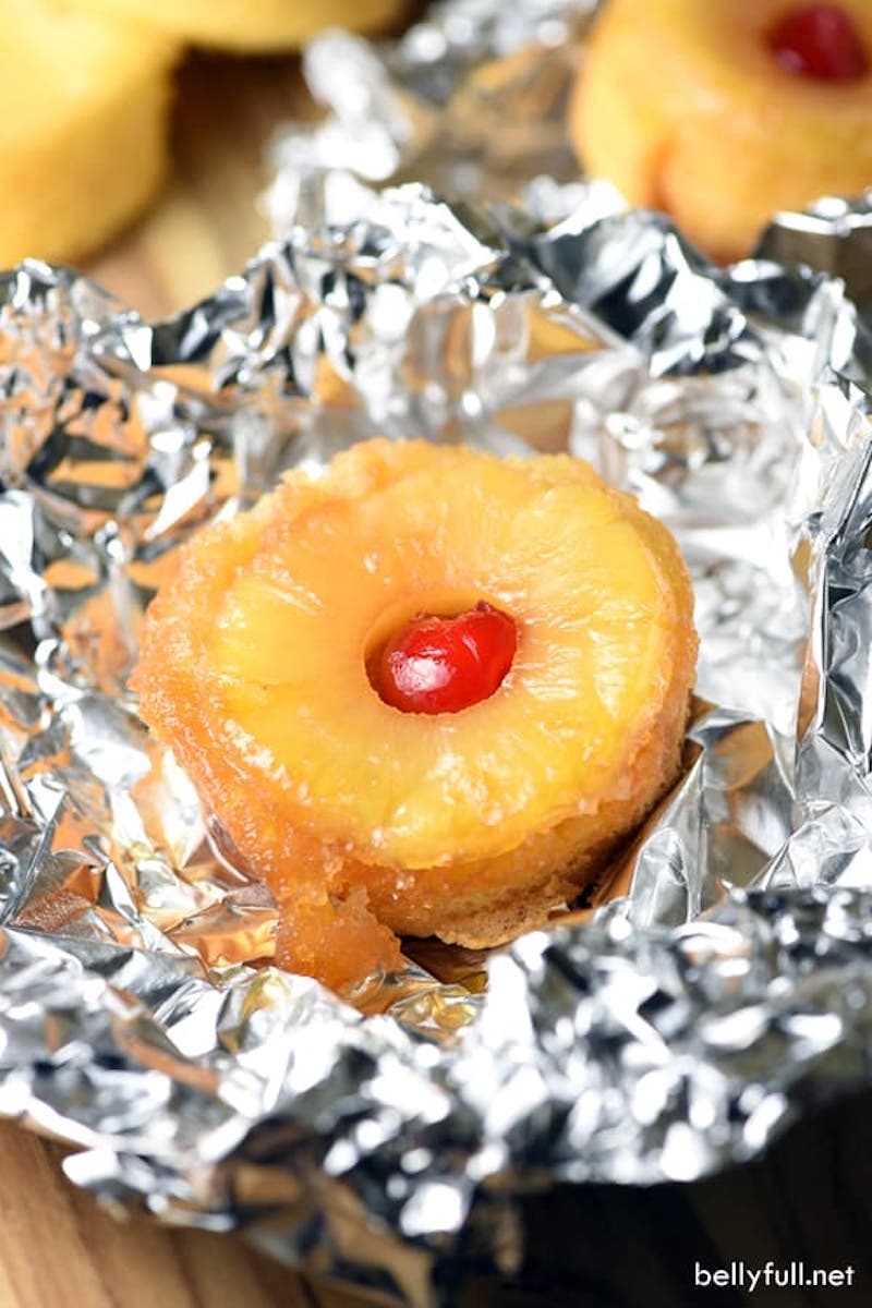 Easy backyard camping recipes: Pineapple upside down cakes at Belly Full