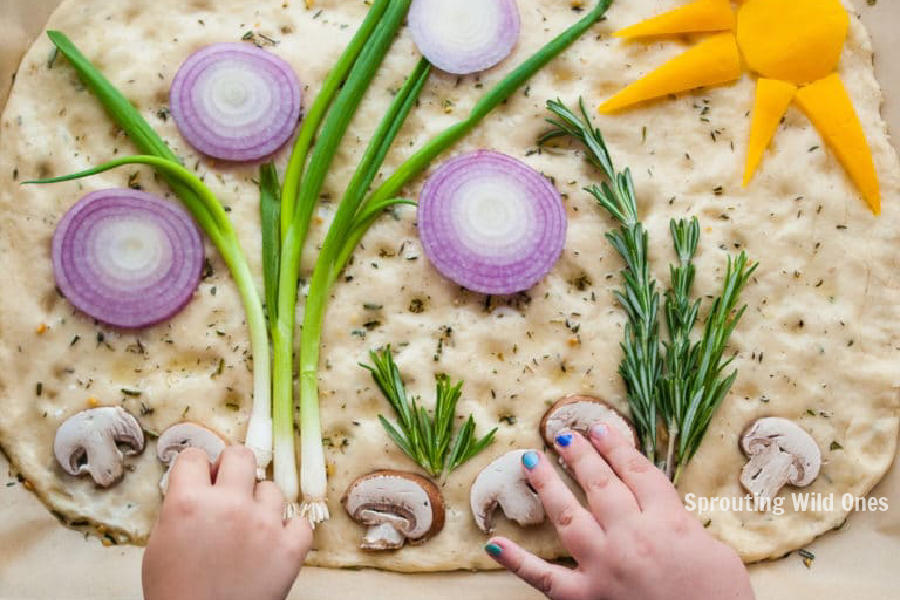 How to hop on the focaccia garden trend with the kids: Perfect for Easter or a spring kitchen craft project.