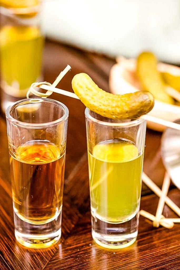 Pickleback shot with whiskey from Julies Eats & Treats 