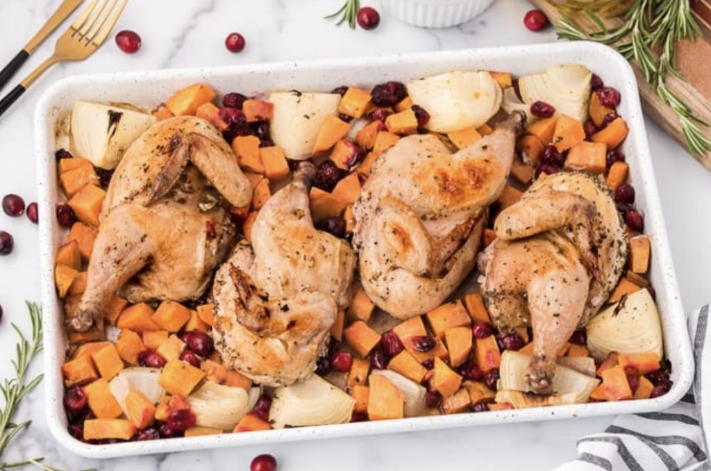 Sheet Pan Chicken with Cranberries and Sweet Potatoes from A Classic Twist