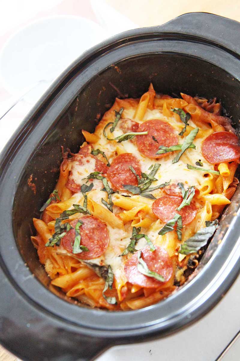 Budget slow cooker dinners under $10: Baked Ziti at Chop Happy