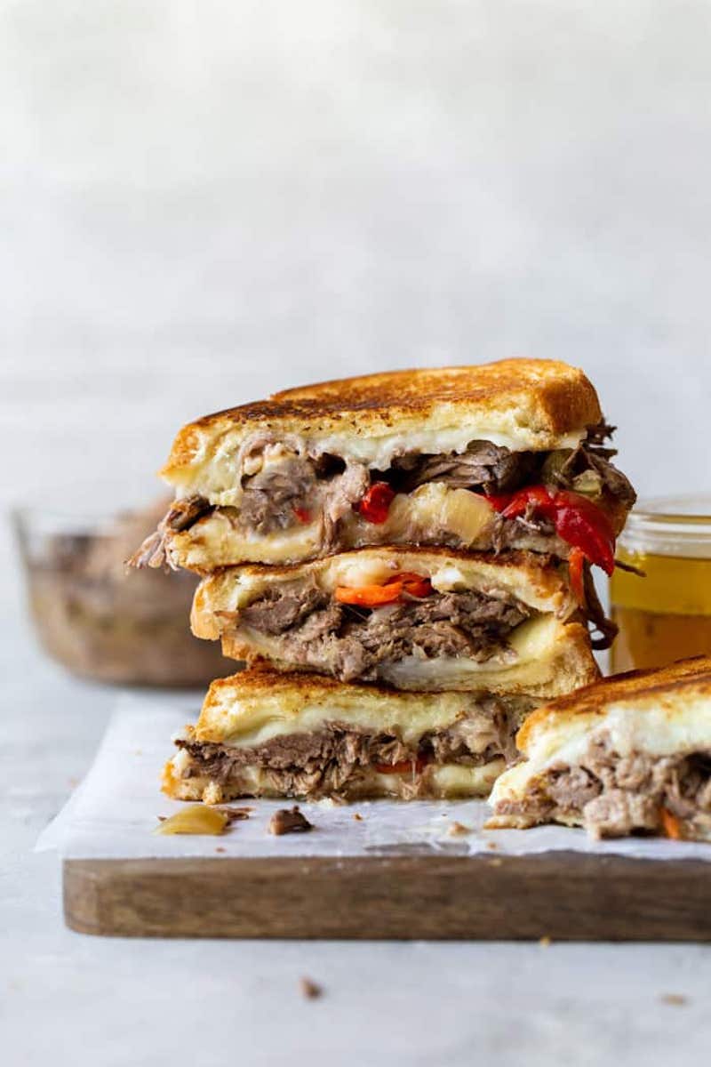 Budget slow cooker dinners under $10: Italian Beef Grilled Cheese at Grandbaby Cakes
