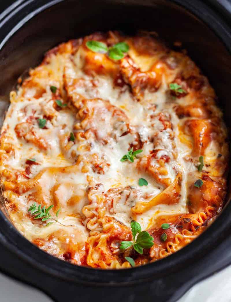 Budget slow cooker dinners under $10: Vegetarian Lasagne at Kitchen Skip