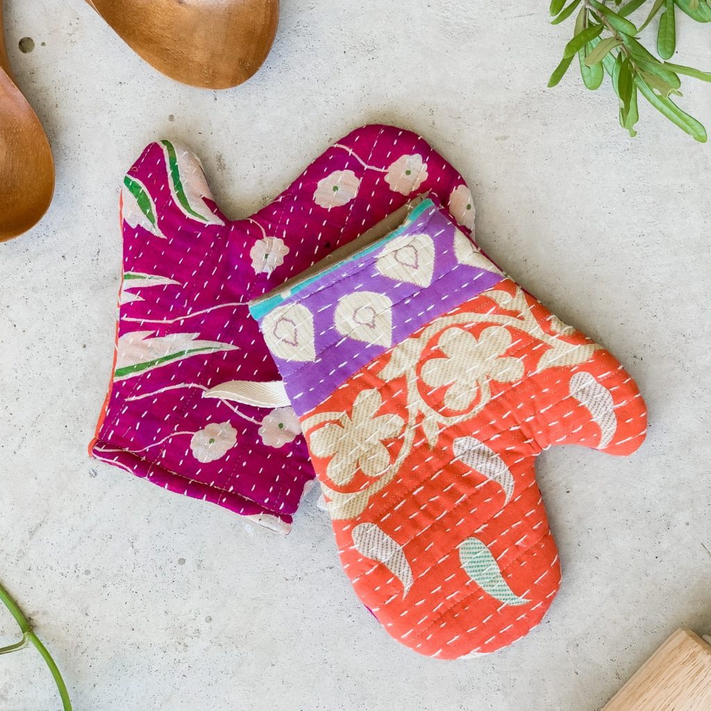 Practical gifts for the home cook: Kantha oven mitts from Pipalily's