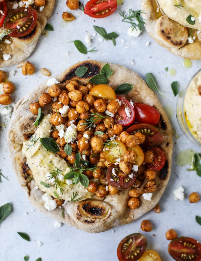 Vegetarian meals for families beyond salads: Chickpea Pita sandwiches at How Sweet Eats