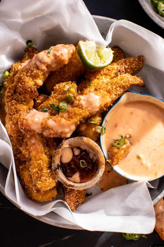 Coconut-Chicken-Fingers-with-Bang-Bang-Sauce from HalfBakedHarvest
