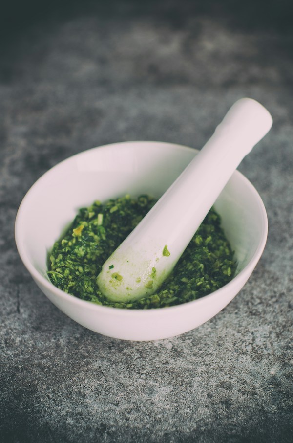 Homemade pesto is an easy way to lighten up pasta for spring and ooh fresh basil!