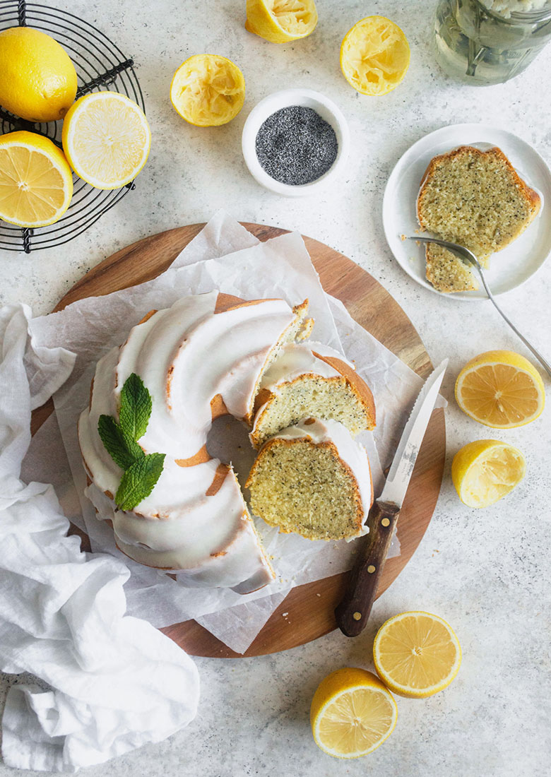 Tricks for lighter summer dessert recipes:Lemon Poppyseed Cake at Nourished Endeavors, because citrus always brightens even a dense cake