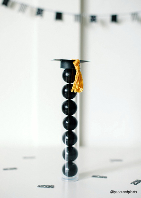 Graduation treats: Candy mortarboard tubes at No Biggie