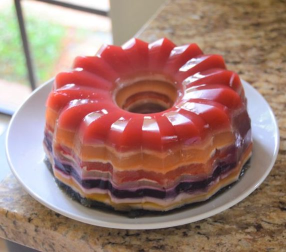 Coloful rainbow jelly allergy-free birthday cake recipe by Bernadette Field Dodgson