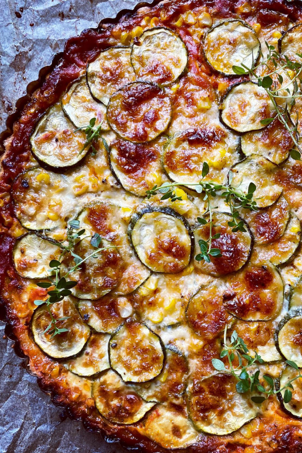 Zucchini and Corn Tart from Diane Morrisey on IG